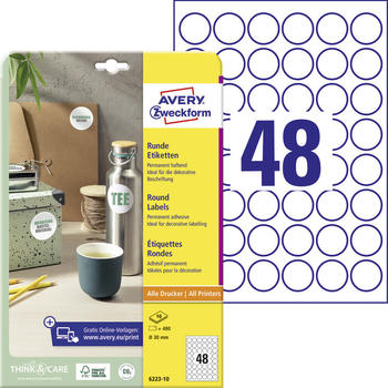 Avery Zweckform 6223-10 Runde Etiketten, A4, Ø 30 mm, weiß