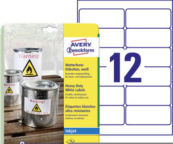 Avery Zweckform J4776-10 Wetterfeste Folien-Etiketten, 99,1 x 42,3 mm, 10 Bogen/120 Etiketten, weiß