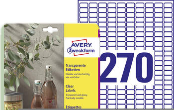 Avery Zweckform L7785-25 Transparente Etiketten, A4, 17,8 x 10 mm, 25 Bogen/6.750 Etiketten, transparent