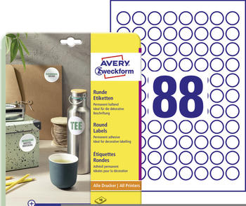 Avery Zweckform 6222-10 Runde Etiketten, A4, Ø 20 mm, weiß