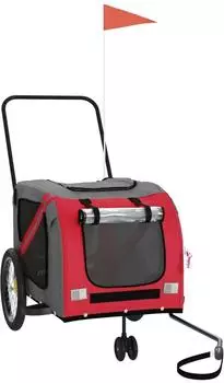 vidaXL Fahrradanhänger für Haustiere Rot und Grau Oxford-Gewebe und Eisen (93901)