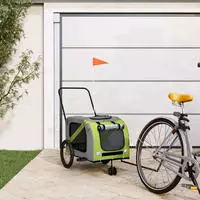 vidaXL Fahrradanh&auml;nger Hunde Gr&uuml;n und Grau Oxford-Gewebe und Eisen