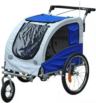 Pawhut Hundeanh&auml;nger Jogger Universalkupplung 155x83x60cm wei&szlig;/blau