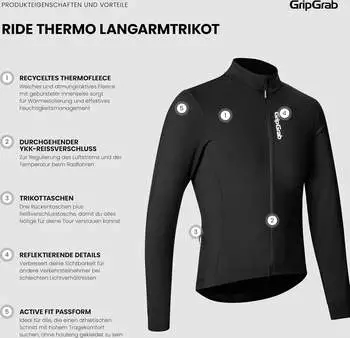 GripGrab Ride Thermal Langarmtrikot schwarz – GripGrab Ride Thermal Langarmtrikot schwarz für anspruchsvolle Rennradtouren bei Kälte
