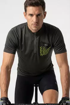 CMP Radtrikot mit Brusttasche in 4-Wege-Stretch (98046365) schwarz/pine