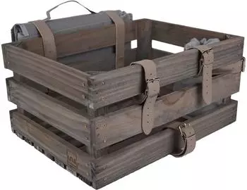 UNUS Fahrradkiste Holz mit Picknickdecke und Flaschenhalter, grau (40x30x20cm)