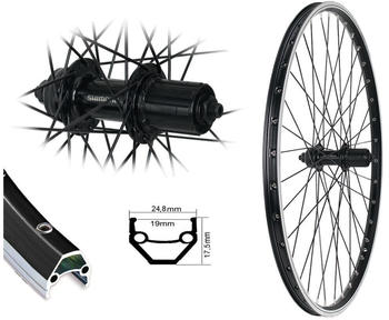 Bärwinkels Hinterrad 26 Zoll MTB Shimano Industielager schwarz 8,-9,-10 fach V-Brake 559-19 Laufrad