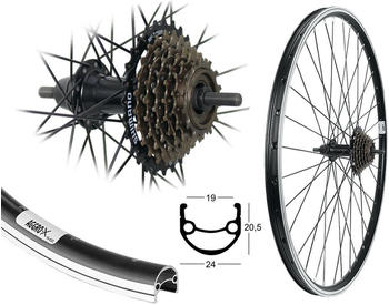 Aggro-X 28 Zoll Hinterrad Laufrad schwarz Felge Hohlkammerfelge 7 fach Shimano Zahnkranz