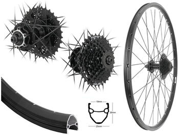 Aggro-X 28 Zoll Hinterrad Hohlkammer Laufrad Schwarz Disc + 9-Fach Shimano Kassette