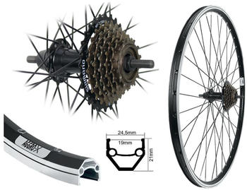 Aggro-X 26 Zoll Hinterrad Laufrad schwarz Felge Hohlkammerfelge 7 fach Shimano Zahnkranz