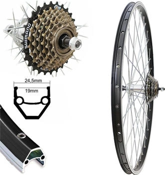 Bärwinkels 26 Zoll Hinterrad Laufrad schwarz Hohlkammerfelge geöst 7 fach Shimano Zahnkranz
