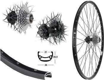 Aggro-X 28 Zoll Alu Hinterrad 21-622 Laufrad Hohlkammer MTB Disk Scheibenbremse 6-Loch mit 9 Fach Zahnkranz 27 Gang