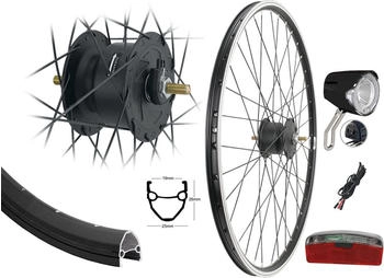 Aggro-X Vorderrad 28 Zoll schwarz Beleuchtungsset Nabendynamo Scheinwerfer Rücklicht 19-622 6V 3 Watt Alu Laufrad V-Profil