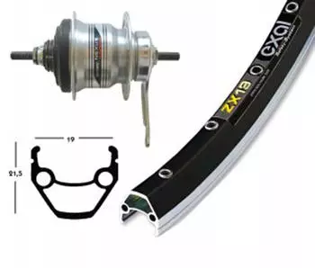 Winora Bike-Parts Laufrad Hinterrad 28x1.75 Zoll mit Rücktrittbremse Shimano 7-Gang silber 36-Loch Exal ZX 19 schwarz silber Nirosta-Speichen