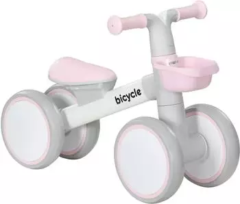 AIYAPLAY Kinder-Laufrad mit TPU-R&auml;dern, Korb, verstellbarem Sitz, rosa/wei&szlig;