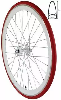 Redondo 28 Zoll Vorderrad Singlespeed Fixie Laufrad Felge Weiß Rot + Reifen