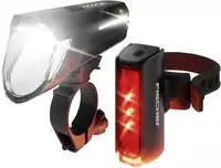 FISCHER Fahrrad Fahrradbeleuchtung "LED-Akku-Bel. Set PLUS 110 + TWIN STOP"
