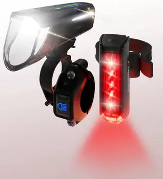 Fischer-Bike Bicycle Lighting Set PLUS 100/130 high beam + TWIN STOP LED black Fischer-Bike Bicycle Lighting Set PLUS 100/130 high beam + TWIN STOP LED black