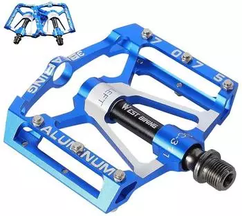 West Biking CNC Aluminium Fahrradpedale rutschfest 9/16 Zoll MTB/E-Bike, silber-blau