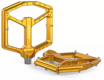Gerster MTB-Pedale CNC-Aluminium, ultraflach, 9/16″ Chromoly-Achse, 14 Anti-Rutsch-Pins, gold
