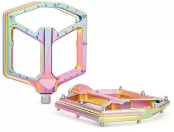 LuxusKollektion Plattformpedale MTB CNC-Aluminium ultraflach 9/16&Prime; Chromoly-Achse, Rainbow Matt