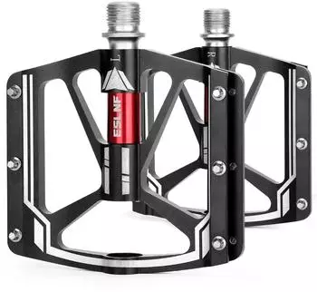 Gerster Flat Pedale MTB 9/16 Zoll CNC Aluminium, schwarz-rot
