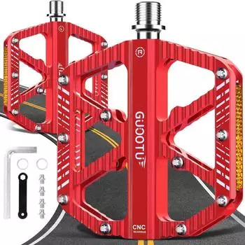 Gerster Plattformpedale CNC-Aluminium MTB, 3 Lager, rot, Anti-Rutsch