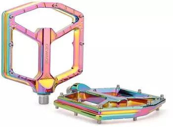 LuxusKollektion MTB Plattformpedale CNC-Aluminium ultraflach 9/16&Prime; Chromoly-Achse Rainbow Glossy