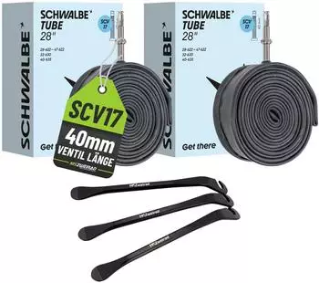 Schwalbe SV17 Fahrradschlauch 28 Zoll 40mm Clik Ventil, 2er Set + Reifenheber (SCV17)