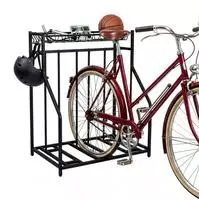 Relaxdays Fahrradst&auml;nder Boden, 3 Fahrr&auml;der, Flexible Reifenbreite, Korb & 6 Haken,