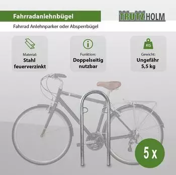 Trutzholm Fahrradanlehnbügel U-Form 111,5x40cm Ø49mm feuerverzinkt, 5er-Set (34849902)