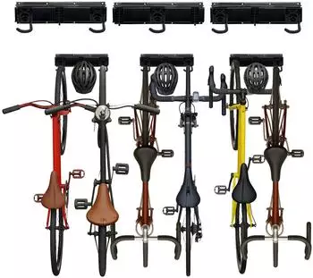 Relaxdays Fahrrad-Wandhalterung mit Schiene, 6 Fahrr&auml;der & Helme, schwarz