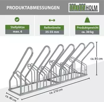 Baumarktplus Fahrradst&auml;nder f&uuml;r 6 Fahrr&auml;der, Stahl feuerverzinkt, 210x40x85cm (35073)