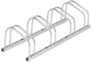 Relaxdays Fahrrad-Bodenständer für 4 Fahrräder, Stahl, silber (10045664)
