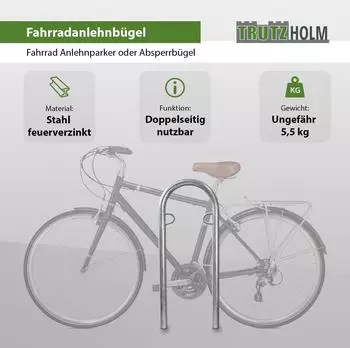 Baumarktplus Fahrradanlehnbügel U-Form 111,5x40cm, Stahl feuerverzinkt (34849)