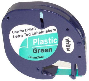 vhbw Schriftband-Kassette kompatibel mit Dymo LetraTag LT-100H, 2000, XM, LT-100T, QX50 12mm Schwarz auf Grün