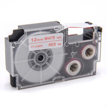 vhbw Schriftband-Kassette kompatibel mit Casio KL-750E, KL-300, KL-70E, KL-60, KL-7400, KL-7000 12mm Rot auf Weiß