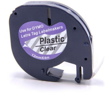 vhbw Schriftband-Kassette kompatibel mit Dymo LetraTag XM, XR Etiketten-Drucker 12mm Schwarz auf Transparent