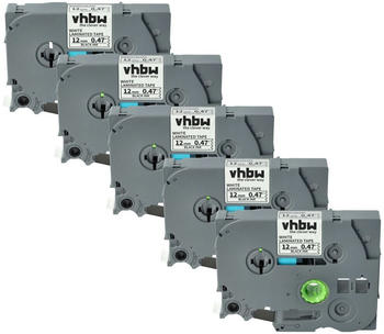 vhbw 5x Schriftband-Kassette Ersatz für Brother TZE-231, TZ-231 12mm Schwarz auf Weiß
