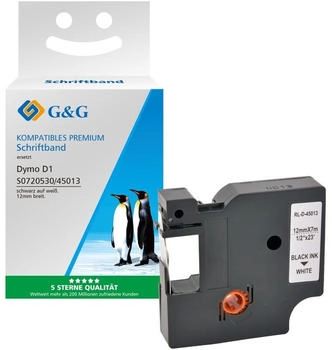 G&G Schriftband Bandfarbe: Weiß Schriftfarbe: Schwarz 12mm 7m | Y172693 (BB-D-G-D1-45013)