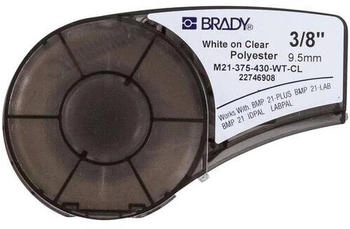 Brady M21-375-430-WT-CL, Polyester, 9,5mm x 6,4m, Weiß auf Transparent, permanent, endlos (139748)