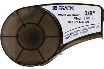Brady M21-375-595-GN-WT, Vinyl, Weiß auf Grün, 9,53mm x 6,4m, permanent, endlos