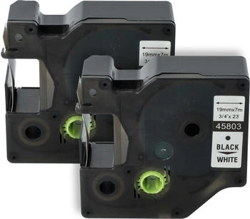 vhbw 2x Schriftband-Kassette Ersatz für Dymo 45803, D1, S0720830 für Etiketten-Drucker 19mm Schwarz auf Weiß (118721988-6)
