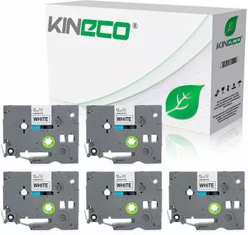 Kineco 5x Schriftband kompatibel zu Brother TZE-231, Schwarz auf Weiss, 12mm x 8m