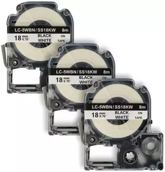 vhbw Schriftband-Kassette 3er-Pack 8m x 18mm schwarz auf weiß (VHBW4069099974803)