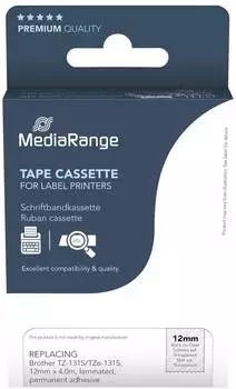 MediaRange Schriftbandkassette 12mm schwarz auf transparent (MRBTZ131S)