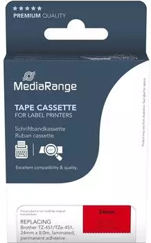 MediaRange Schriftbandkassette TZ-451/TZe-451 24mm x 8m schwarz auf rot (MRBTZ451)
