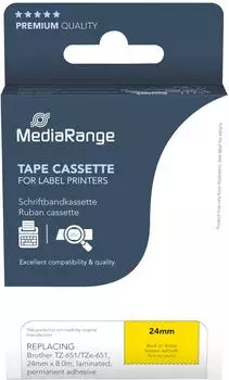 MediaRange Schriftband-Kassette 24mm x 8m, schwarz auf gelb (MRBTZ651)