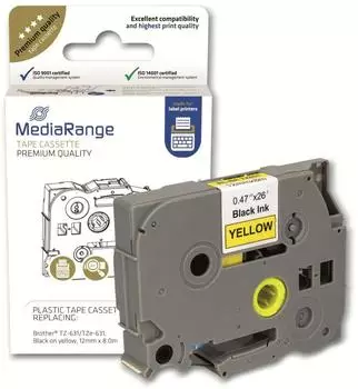 MediaRange Schriftbandkassette TZe-631 12mm schwarz/gelb, 8m (MRBTZ631)