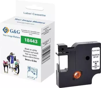 G&G Schriftband Vinyl schwarz auf weiß 9mm 5,5m (RL-D-Vi-18443-BK/WT-9MM*5.5M)